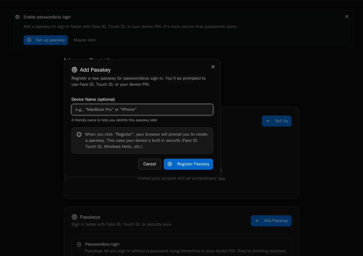 Add Passkey Dialog