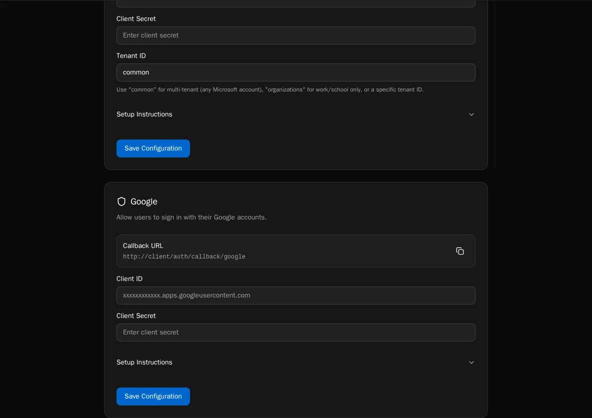Add Google SSO Dialog