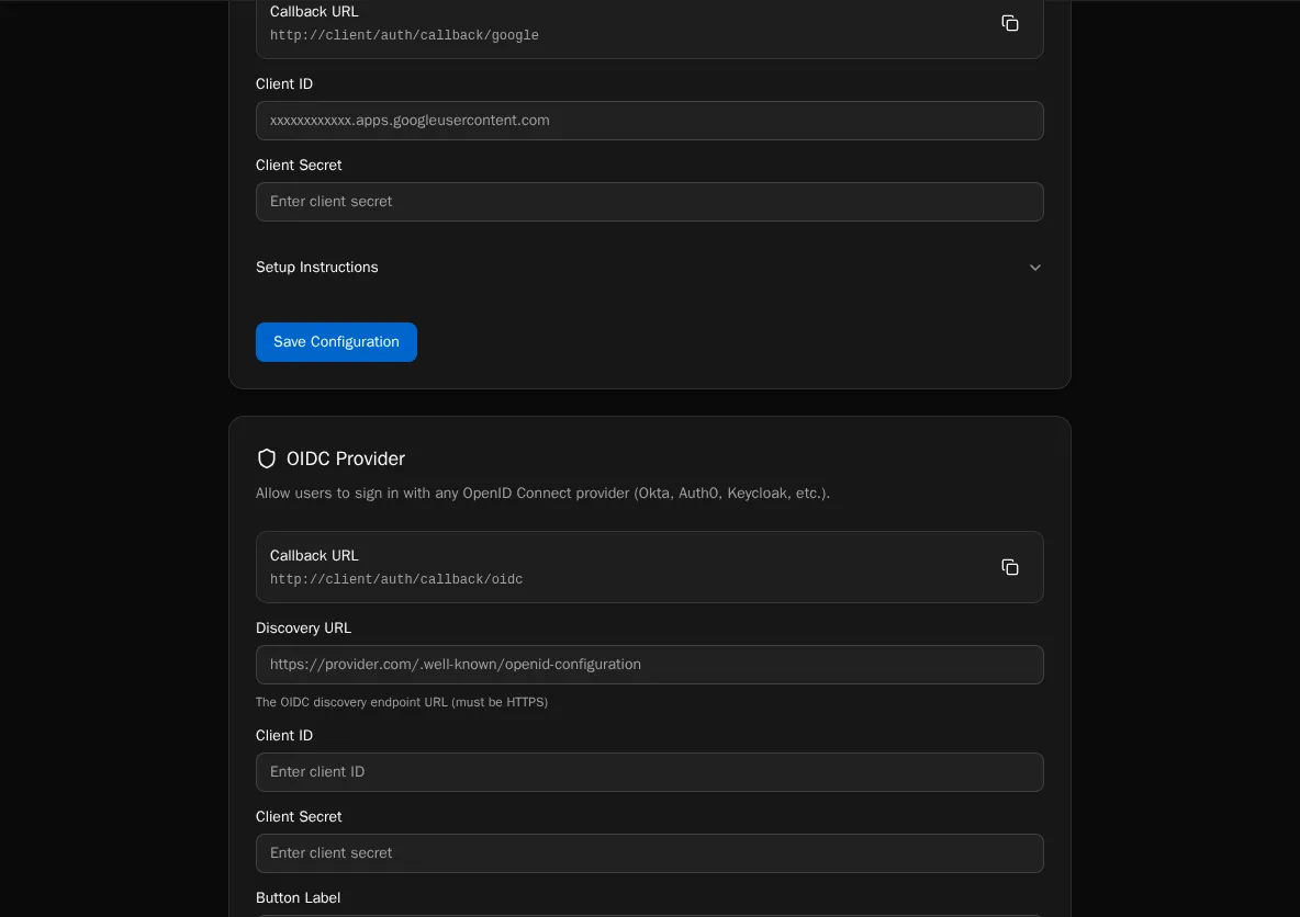 Add OIDC SSO Dialog