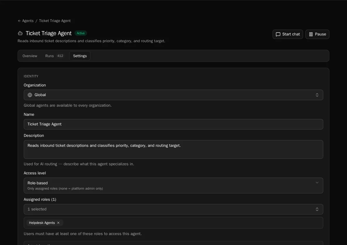 Agent access settings