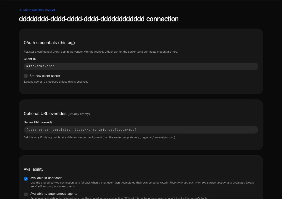 Connection edit form