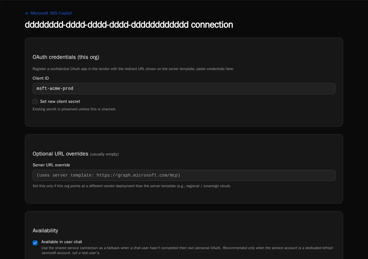 Connection edit form