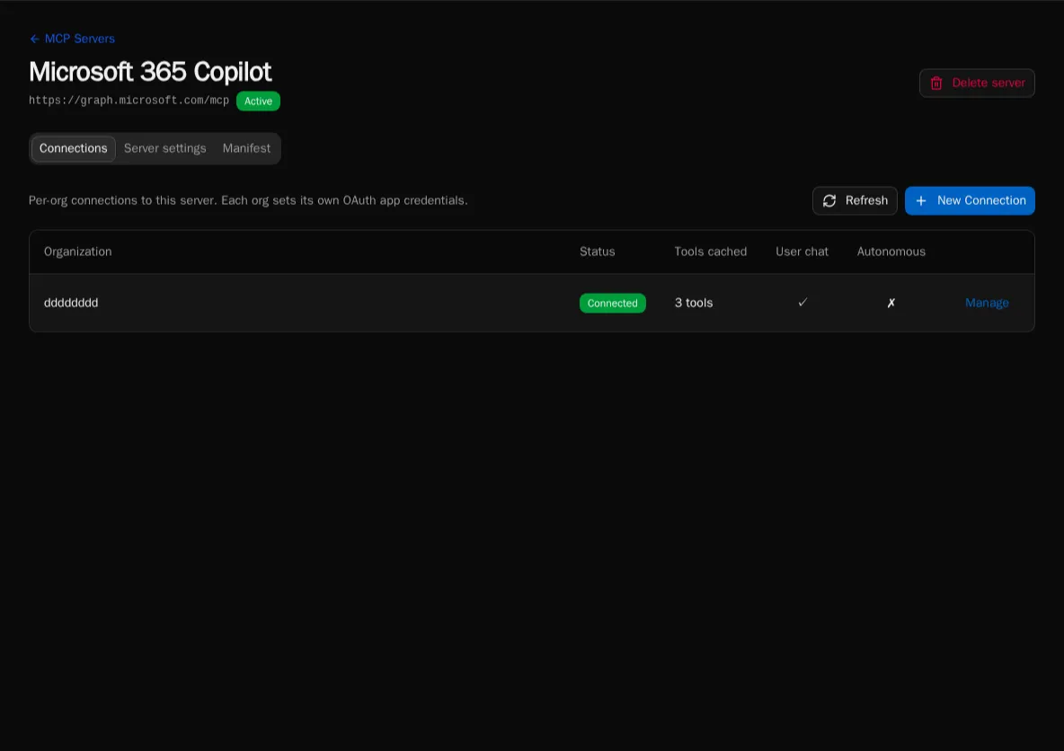 Server detail with connections