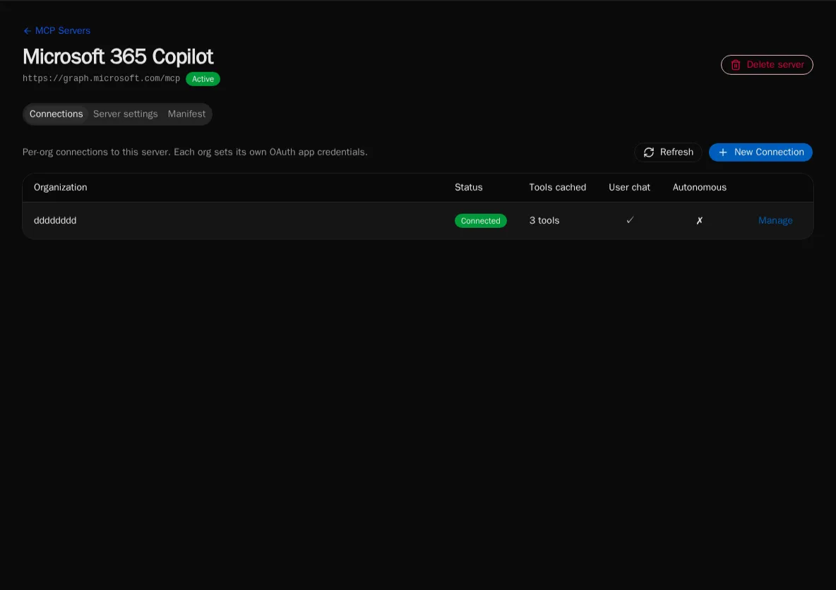 Server detail with connections