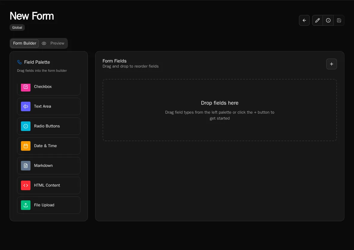 Form builder with HTML Content field in the palette
