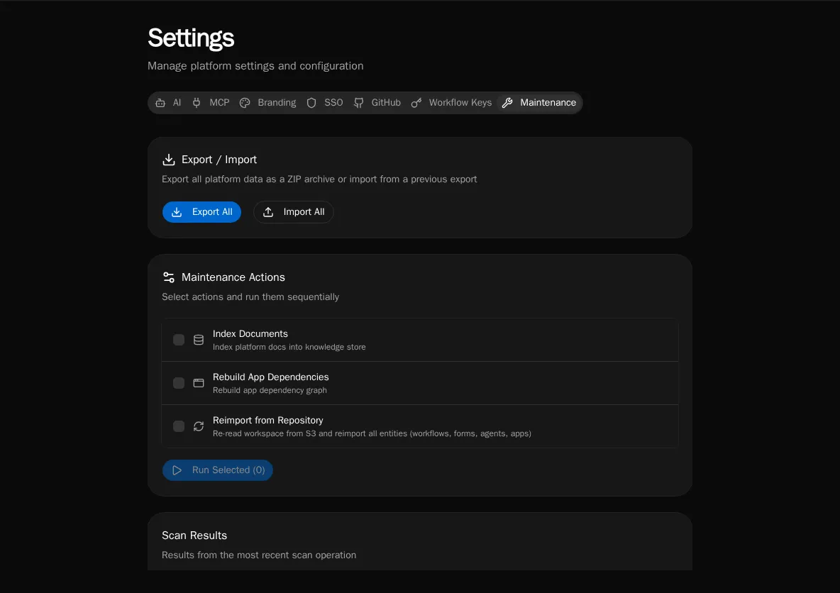 Maintenance tab showing the app dependency scan results
