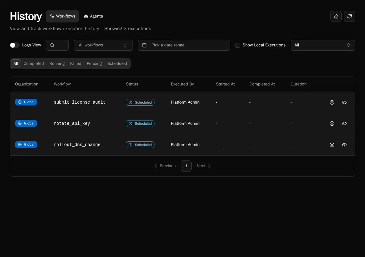 Cancel option on a scheduled execution