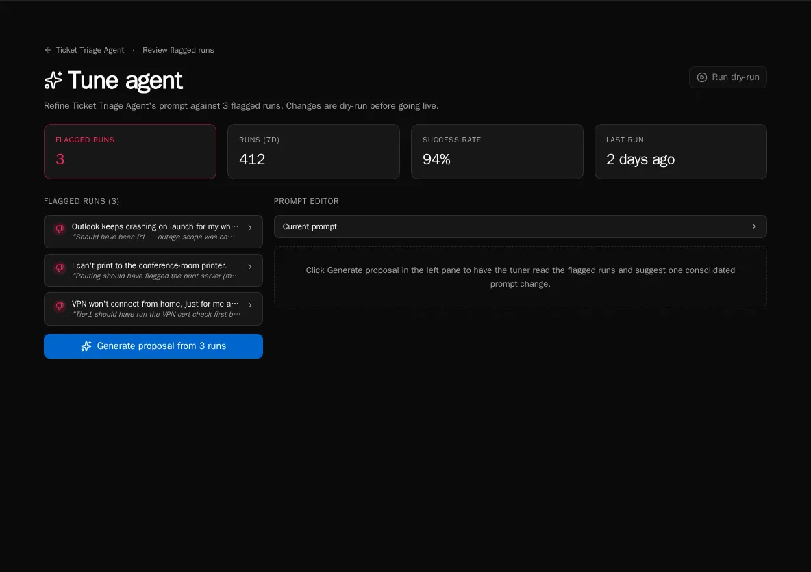 Agent tune workbench