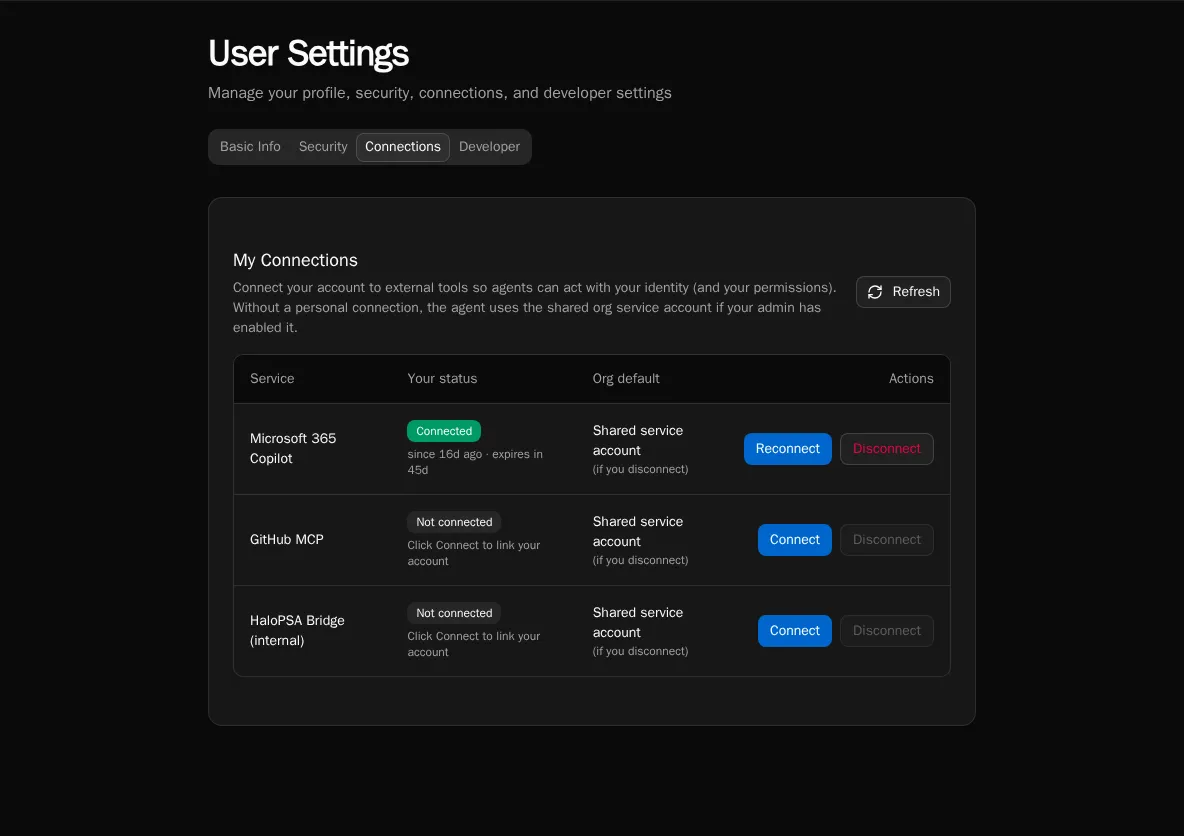 User MCP connections