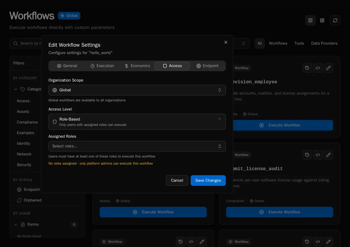 Workflow access settings